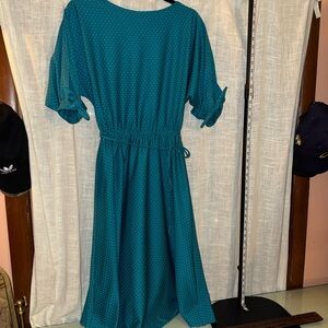 Jolie Teal Midi Dress with Dotted Pattern